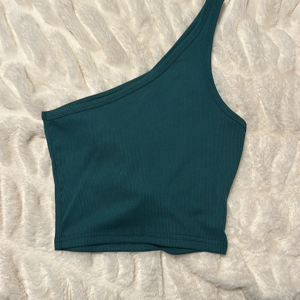 One shoulder green SHEIN cropped tank